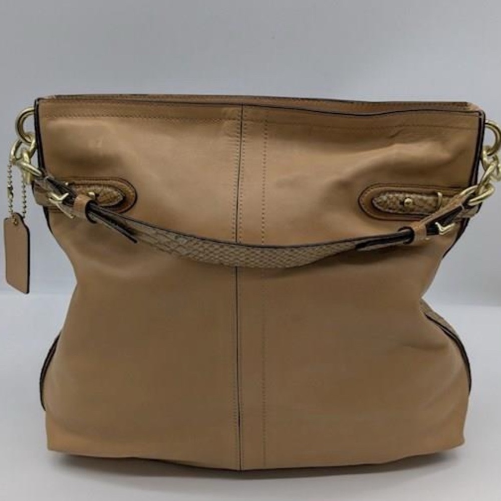 Coach Collette Hobo Bag  Tan Color Snake Leather Trimming  Gold Hardware EUC - Picture 3 of 8